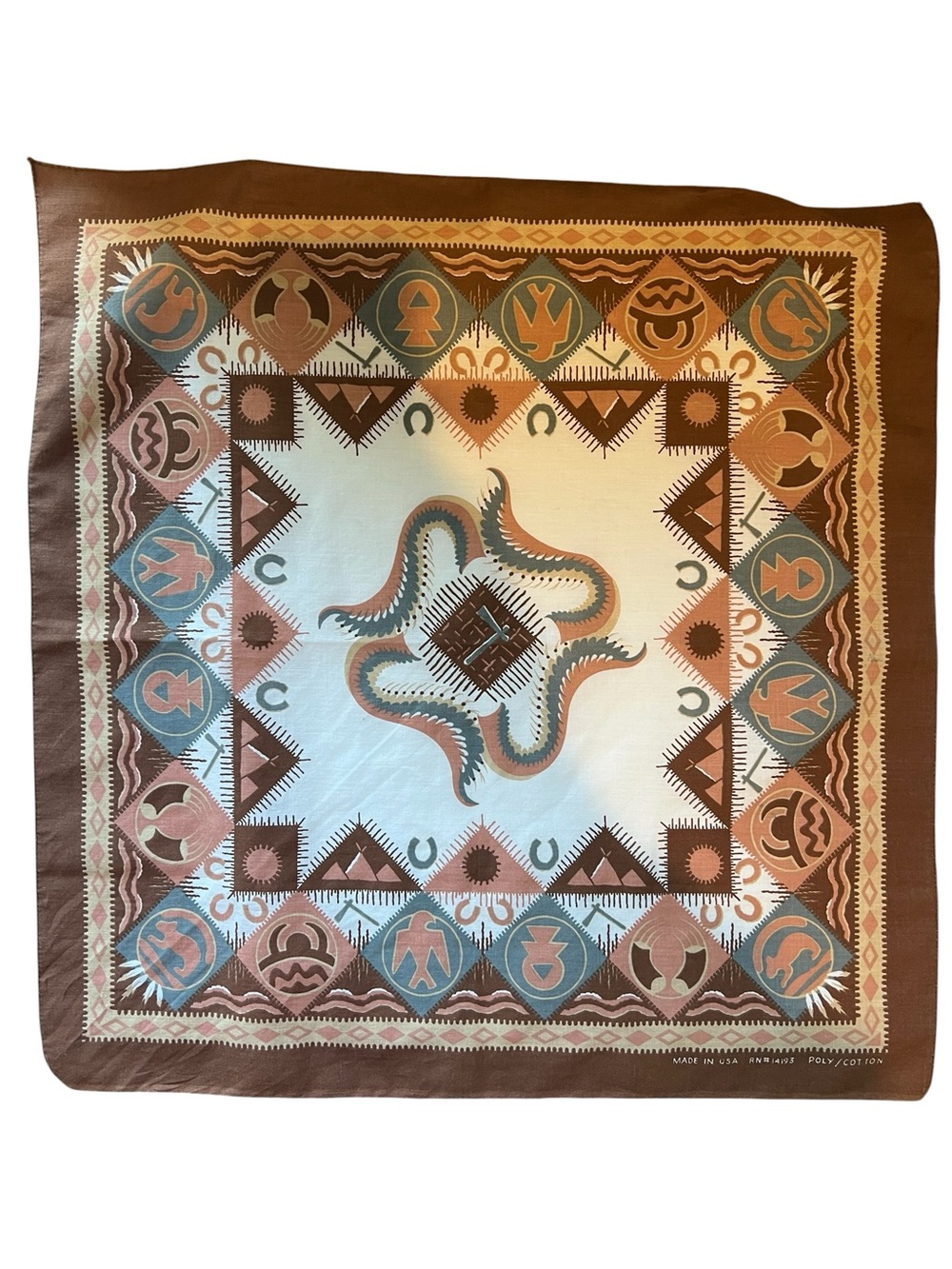 3/$20 Vintage Bandana late 1980s Southwest Western Design Style Browns
